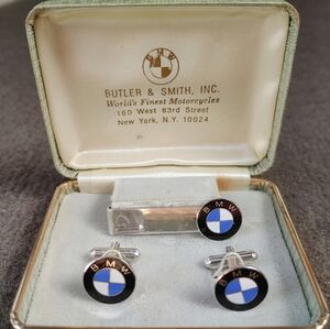 BMW Silver and Blue Cufflinks & Tiebar EC